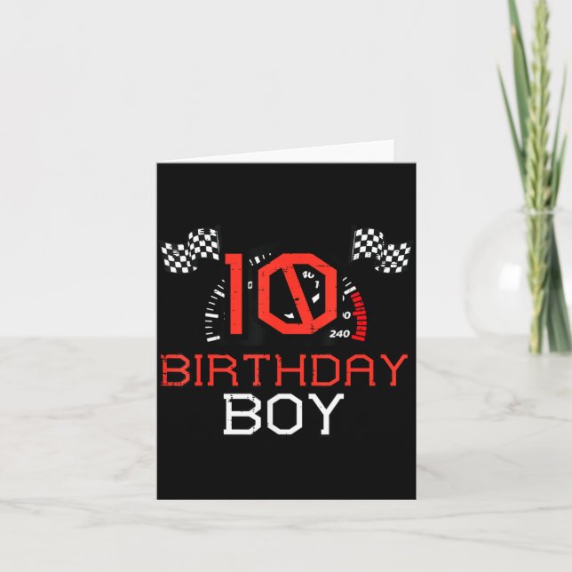 10 Birthday Boy Speedometer Race Flag 10th Bday Bo Card (Front)