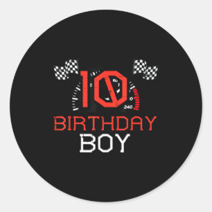 10 Birthday Boy Speedometer Race Flag 10th Bday Bo Classic Round Sticker