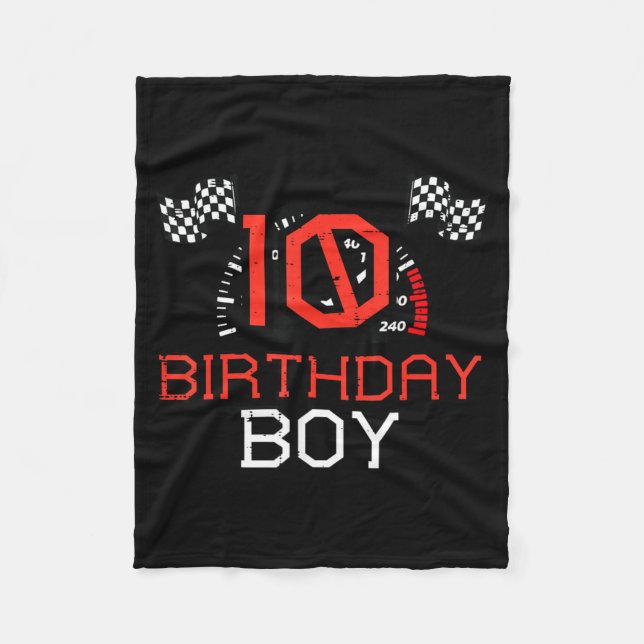 10 Birthday Boy Speedometer Race Flag 10th Bday Bo Fleece Blanket (Front)