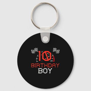 10 Birthday Boy Speedometer Race Flag 10th Bday Bo Key Ring