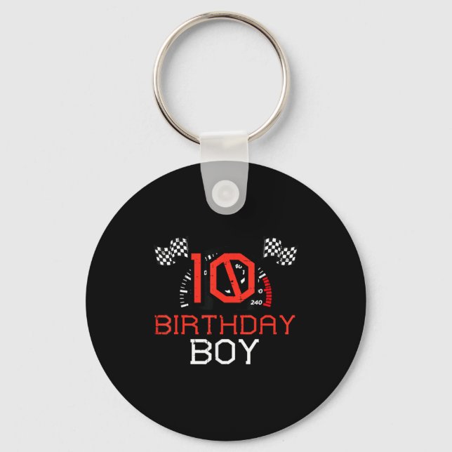 10 Birthday Boy Speedometer Race Flag 10th Bday Bo Key Ring (Front)