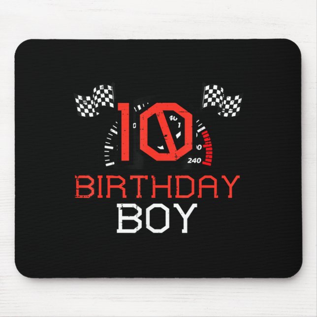 10 Birthday Boy Speedometer Race Flag 10th Bday Bo Mouse Mat (Front)