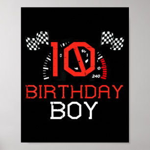 10 Birthday Boy Speedometer Race Flag 10th Bday Bo Poster