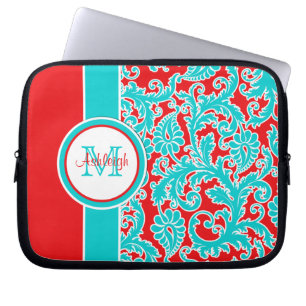 10" Blue Red White Monogram Damask Laptop Sleeve