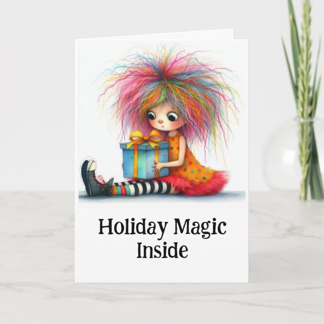 **  10 Colourful Whimsical Christmas Girl Gift AP9 Thank You Card (Front)