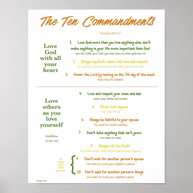 10 Commandments for Kids--Earth Tones Poster (Front)