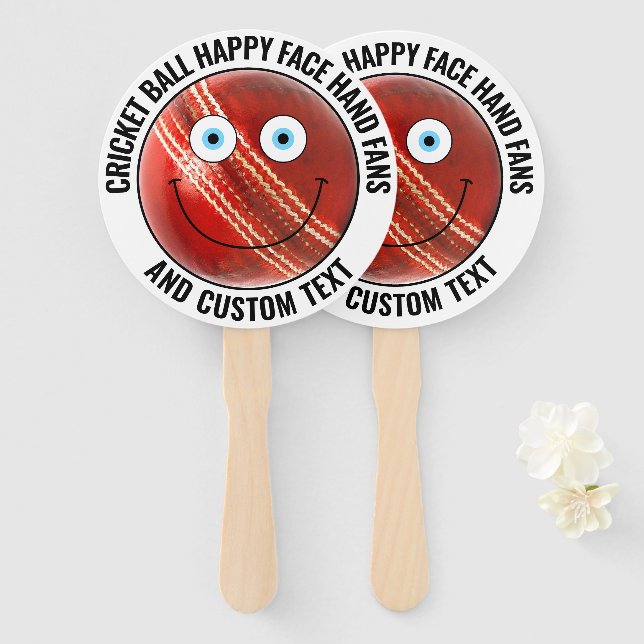10 Custom Cricket Theme Party BLUE EYES Happy Face Hand Fan (Front and Back)