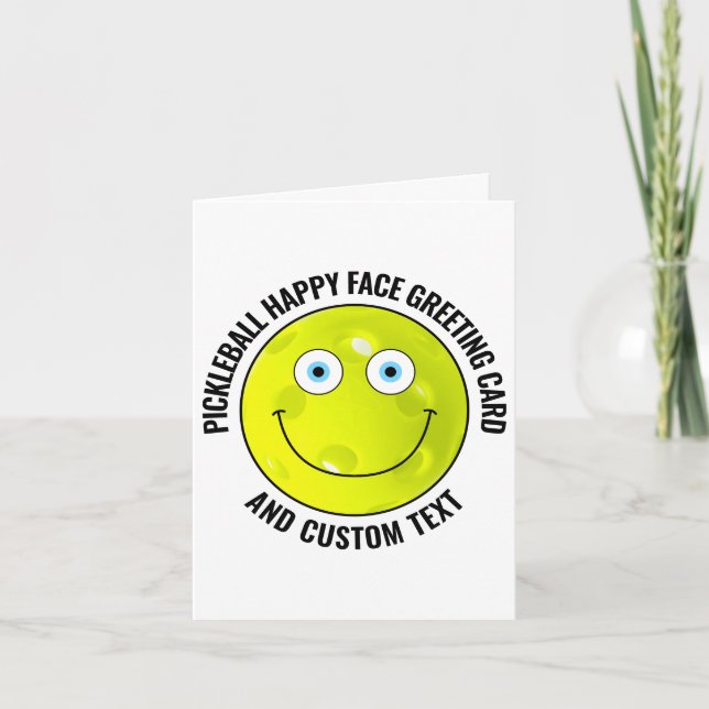 10 Custom Pickleball BLUE EYES Happy Face Greeting Card (Front)