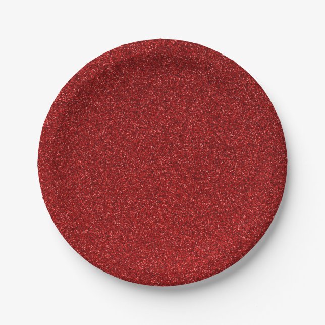10 Dark Red Glitter Print Sparkles Party Supplies Paper Plate (Front)