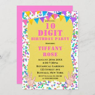 10 Digit Confetti Birthday Party Invitations