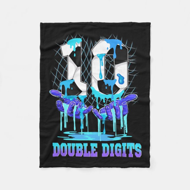 10 Double Digits 10th Birthday Boy Soccer Ice Drip Fleece Blanket (Front)