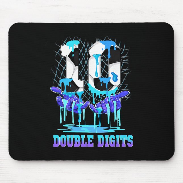 10 Double Digits 10th Birthday Boy Soccer Ice Drip Mouse Mat (Front)
