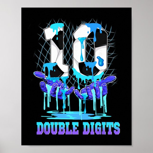 10 Double Digits 10th Birthday Boy Soccer Ice Drip Poster (Front)