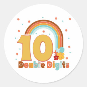 10 Double Digits Birthday Girl Groovy Party Classic Round Sticker