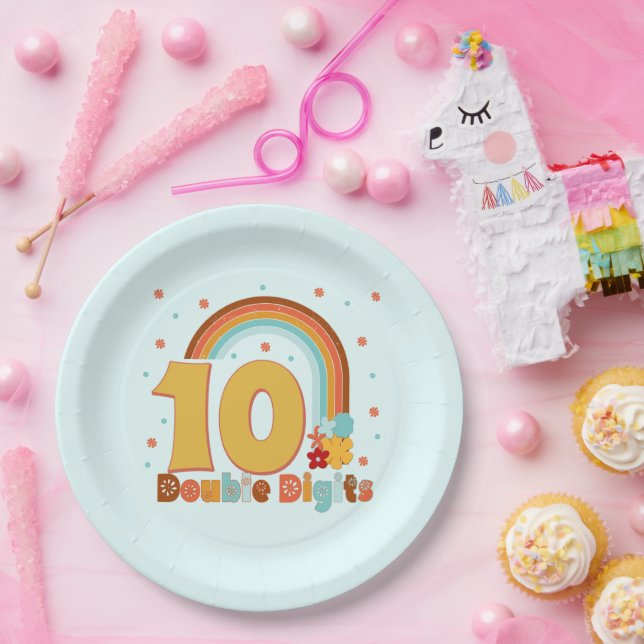 10 Double Digits Birthday Girl Groovy Party  Paper Plate (Party)