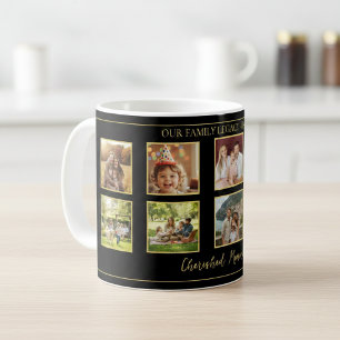 10 Family Photo Collage Elegant Black and Gold Mug