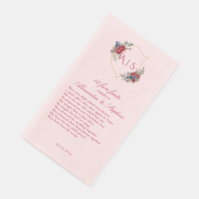 10 Fun Facts Newlyweds Couple Crest Modern Magenta Napkin (Corner)