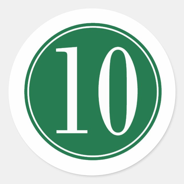 #10 Green Circle Classic Round Sticker (Front)