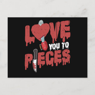 10.Horror Movie Love You To Pieces Heart Chain Saw Invitation Postcard
