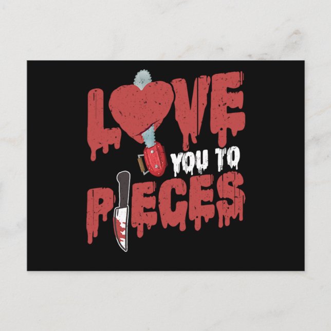 10.Horror Movie Love You To Pieces Heart Chain Saw Invitation Postcard (Front)