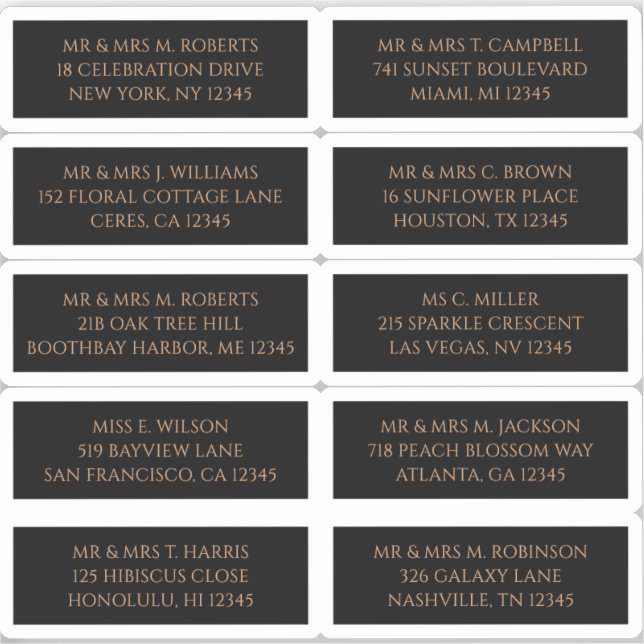 10 Individual Guest Name Address Mystical Black  (Front)