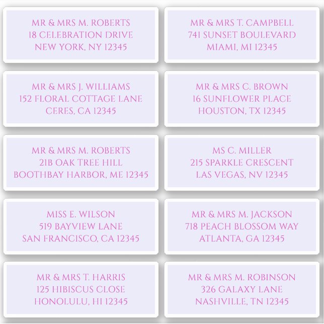 10 Individual Guest Name Address Mystical Lavender (Front)