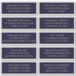 10 Individual Guest Name Address Mystical Navy<br><div class="desc">10 Individual Guest Name Address Mystical Dark Navy Blue Wedding Stickers features 10 stickers with your individual guest name and address on each sticker in peach script on a dark navy blue background. Also perfect for Christmas and Holiday cards, party invitations, thank you cards and office mail outs. Simply edit...</div>
