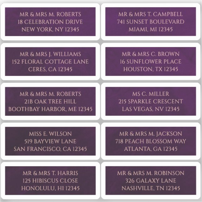10 Individual Guest Name Address Mystical Plum (Front)