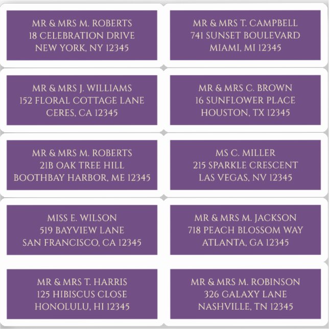 10 Individual Guest Name Address Mystical Purple (Front)