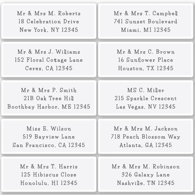 10 Individual Guest Name Address Party Wedding (Front)