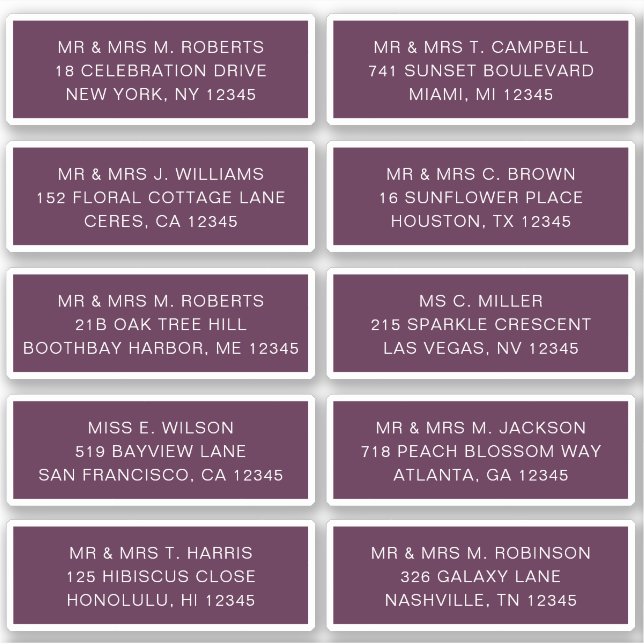 10 Individual Guest Name Address Party Wedding (Front)