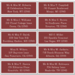 10 Individual Guest Name Address Party Wedding<br><div class="desc">10 Individual Guest Name Address Party Wedding Burgundy Script Stickers features 10 stickers with your individual guest name and address on each sticker in white on a burgundy red background. Also perfect for Christmas and Holiday cards, party invitations, thank you cards and office mail outs. Simply edit the text in...</div>
