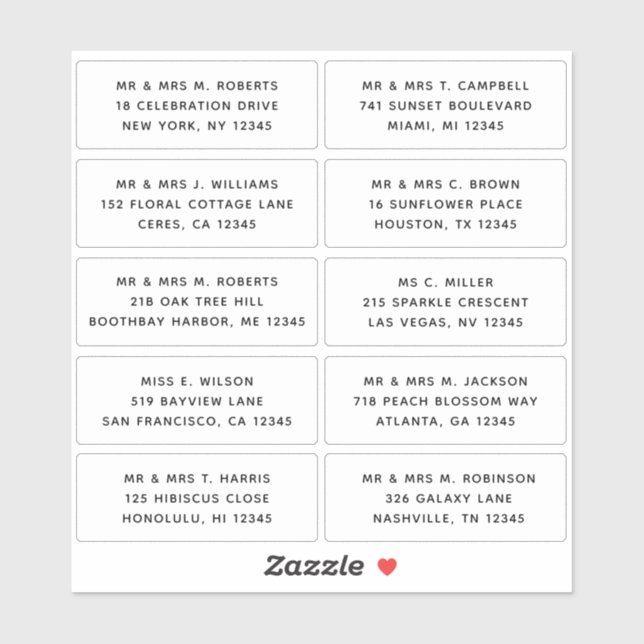 10 Individual Guest Name Address Party Wedding (Sheet)