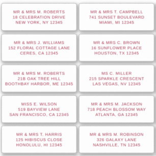 10 Individual Guest Name Address Party Wedding