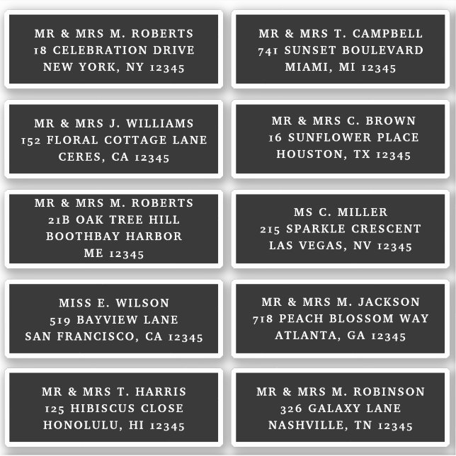 10 Individual Guest Name Address Party Wedding (Front)