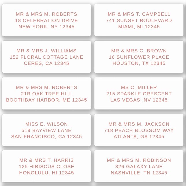 10 Individual Guest Name Address Party Wedding (Front)