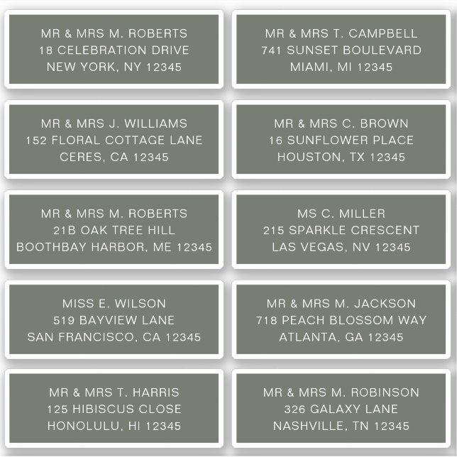 10 Individual Guest Name Address Party Wedding (Front)