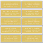 10 Individual Guest Name Address Party Wedding<br><div class="desc">10 Individual Guest Name Address Party Wedding White Script Stickers features 10 stickers with your individual guest name and address on each sticker in white script on a metallic gold background. Also perfect for Christmas and Holiday cards, birthday party invitations, wedding invitations, baby showers, bridal showers, thank you cards and...</div>
