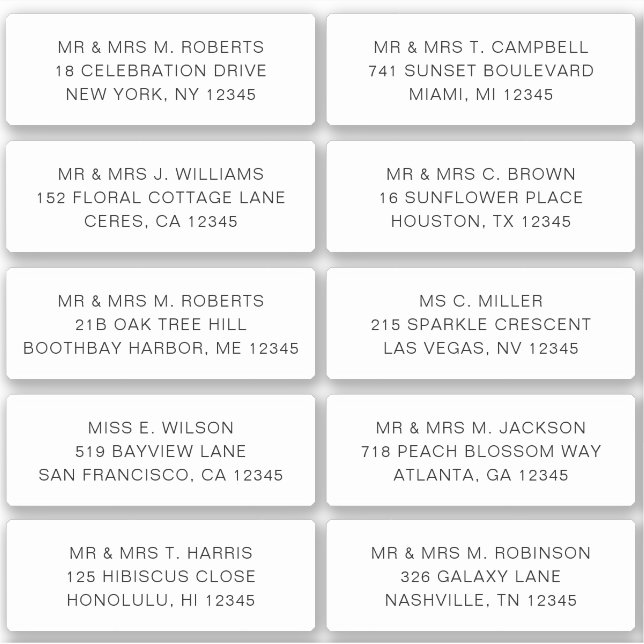 10 Individual Guest Name Address Party Wedding (Front)