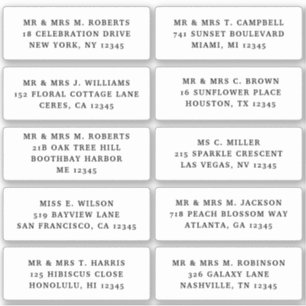 10 Individual Guest Name Address Party Wedding