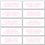 10 Individual Guest Name Address Party Wedding<br><div class="desc">10 Individual Guest Name Address Party Wedding Hot Pink Script Stickers features 10 stickers with your individual guest name and address on each sticker in hot pink on a white background. Also perfect for Christmas and Holiday cards, party invitations, thank you cards and office mail outs. Simply edit the text...</div>