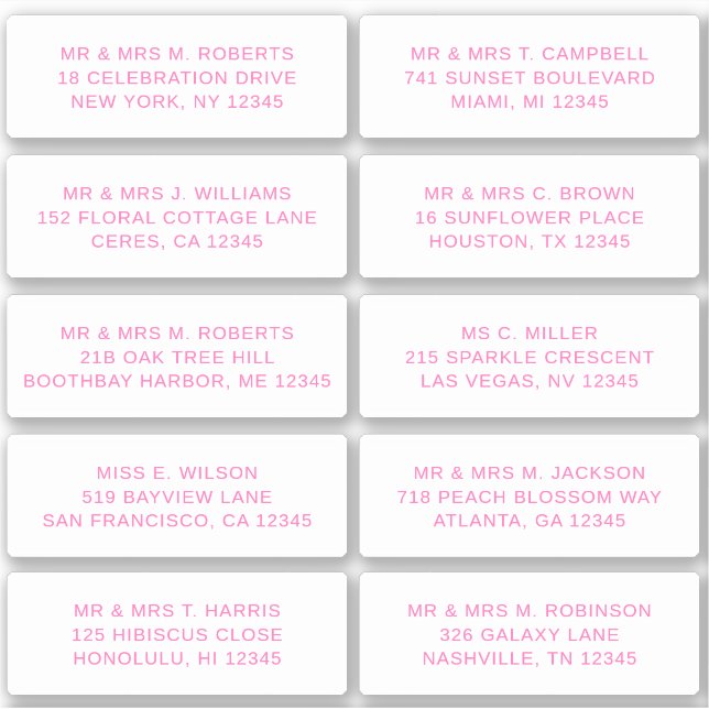 10 Individual Guest Name Address Party Wedding (Front)