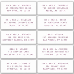 10 Individual Guest Name Address Party Wedding