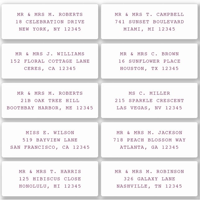 10 Individual Guest Name Address Party Wedding (Front)