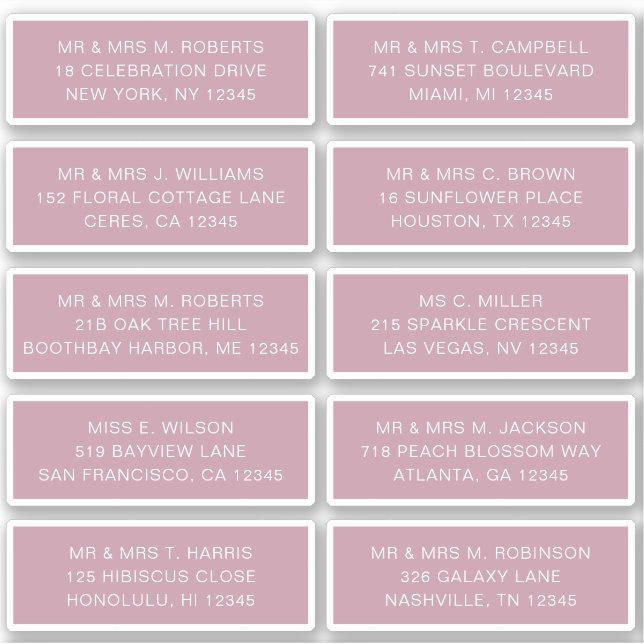 10 Individual Guest Name Address Party Wedding (Front)