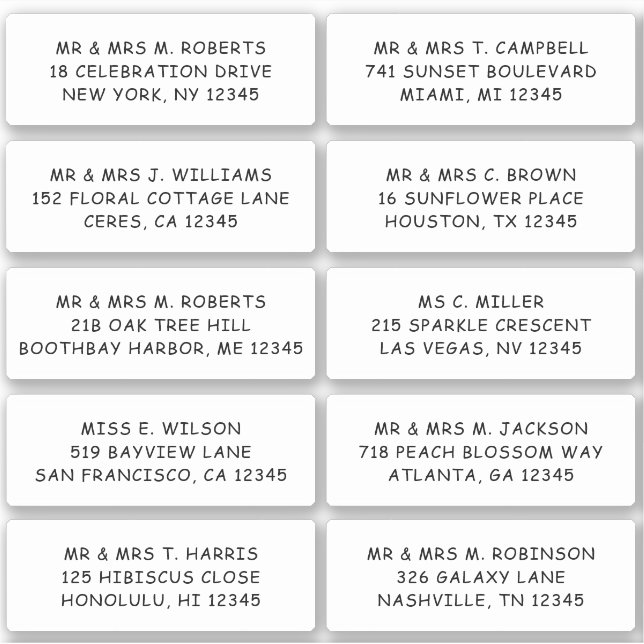 10 Individual Guest Name Address Party Wedding (Front)