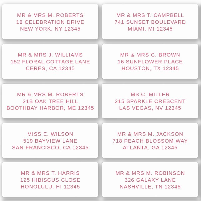 10 Individual Guest Name Address Party Wedding (Front)