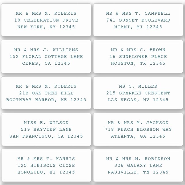 10 Individual Guest Name Address Party Wedding (Front)