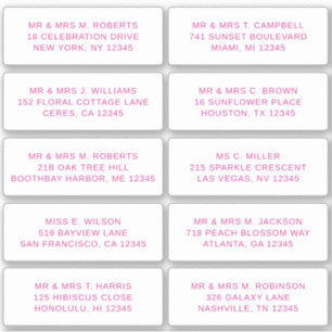 10 Individual Guest Name Address Party Wedding