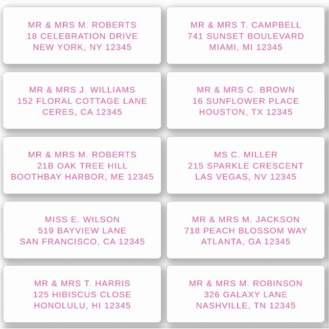 10 Individual Guest Name Address Party Wedding (Front)